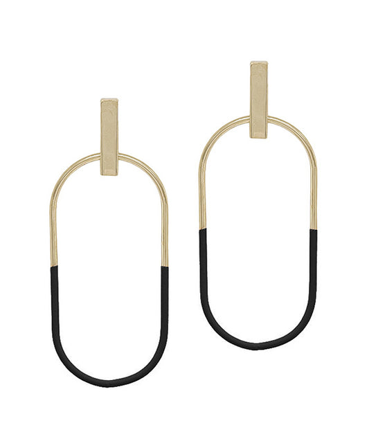 Oval Half Color Bar Metal Post Earring