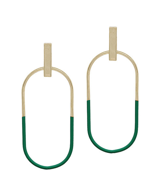Oval Half Color Bar Metal Post Earring