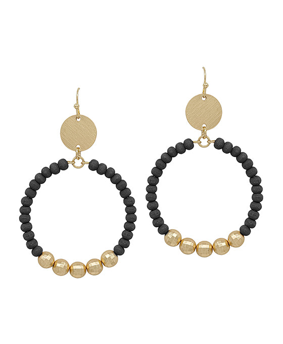 Round Metal Accent Wood Beads Earring