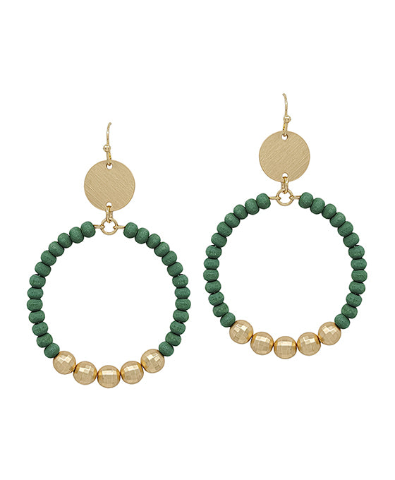 Round Metal Accent Wood Beads Earring