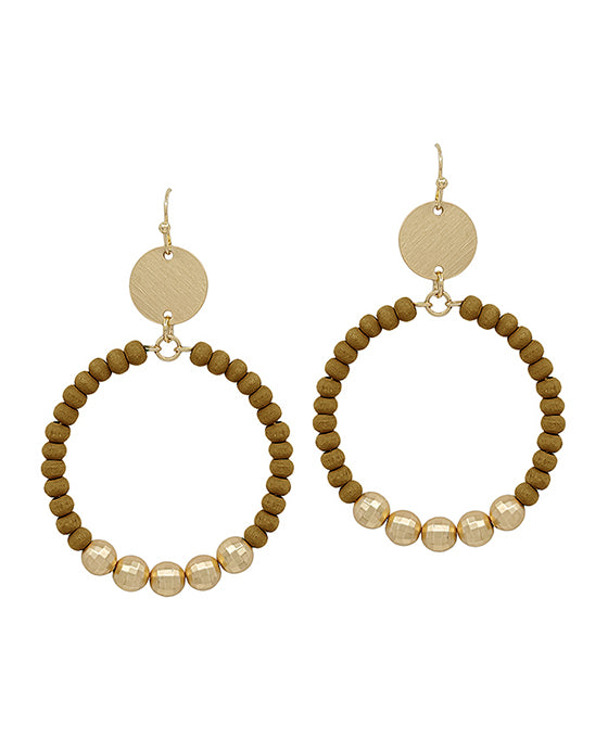 Round Metal Accent Wood Beads Earring