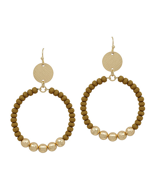Round Metal Accent Wood Beads Earring
