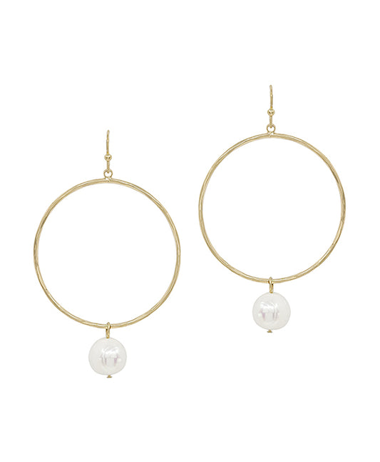 Fresh Water Pearl Round Metal Earring
