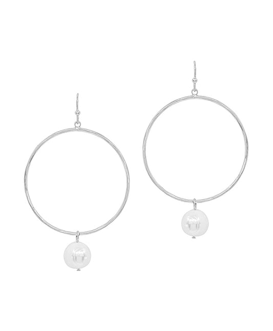 Fresh Water Pearl Round Metal Earring
