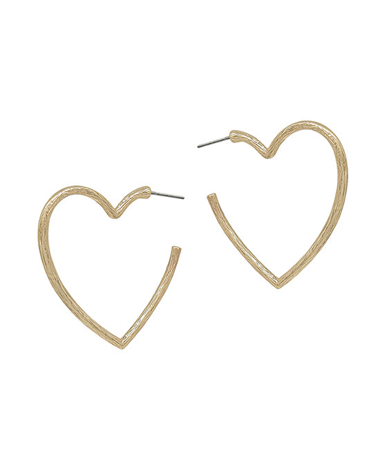 Heart Scratch Texture Metal Hoop Earring