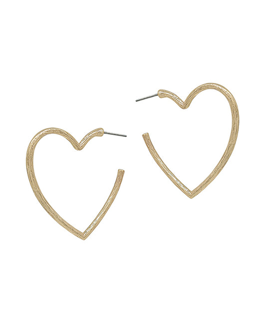 Heart Scratch Texture Metal Hoop Earring