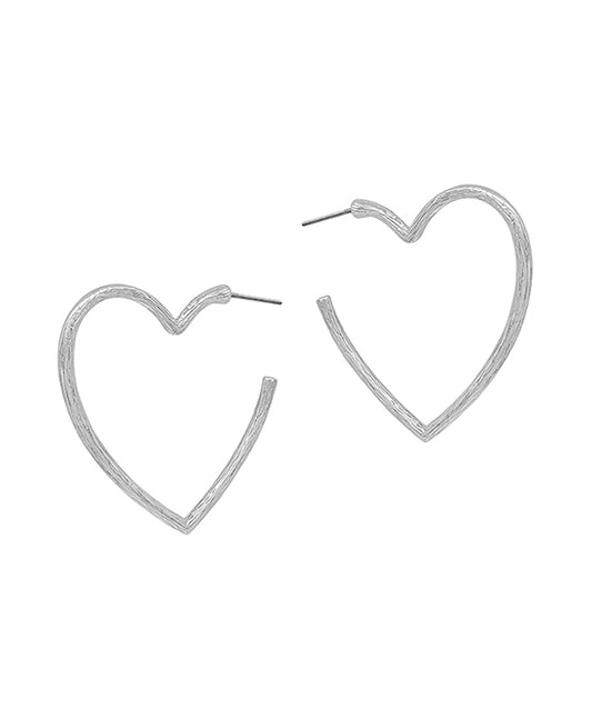 Heart Scratch Texture Metal Hoop Earring
