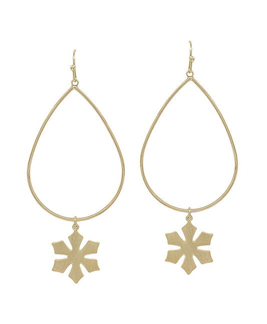 Snow Flake Metal Charm Teardrop Earring