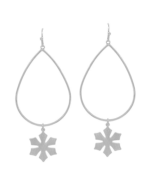 Snow Flake Metal Charm Teardrop Earring