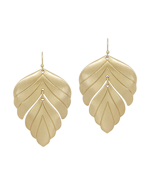 2 Inches Double Leaf Drop Metal Earring