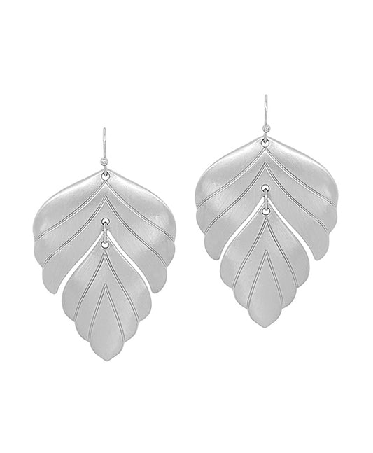 2 Inches Double Leaf Drop Metal Earring