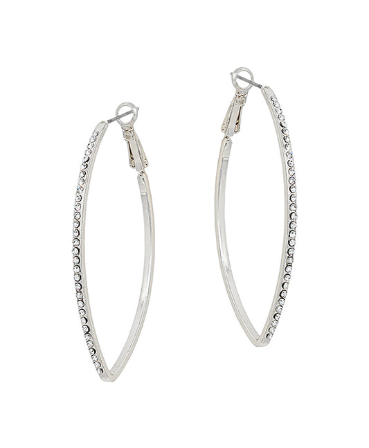2 Inches Leaf Shaped Pave Stone Hoop Earring