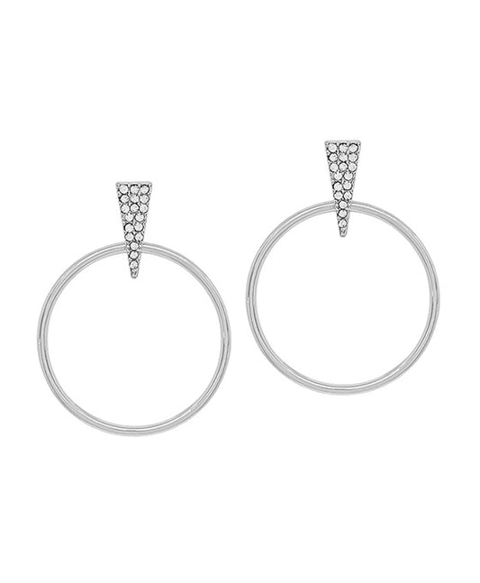 Triangle Pave Accent Round Hoop Earring