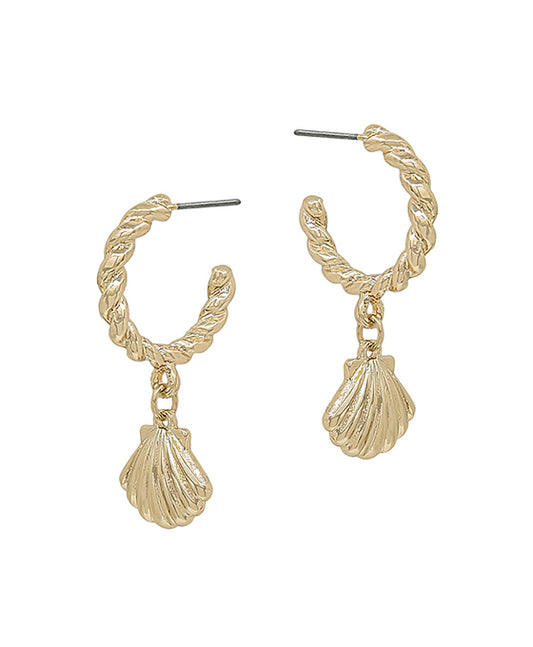 Shell Charm Metal Small Hoop Earring