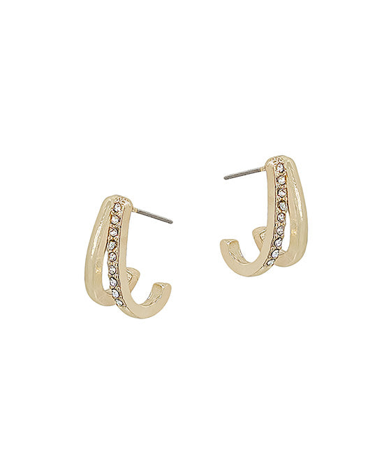 Pave Accent 2 Lines Metal Post Earring