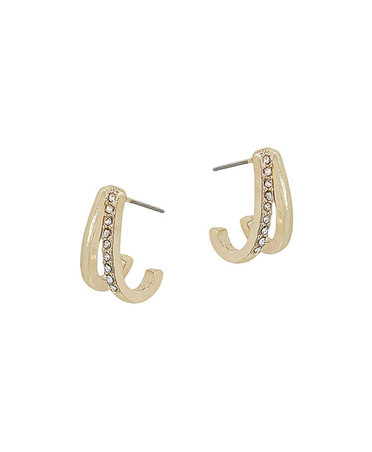 Pave Accent 2 Lines Metal Post Earring