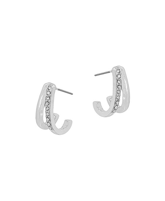 Pave Accent 2 Lines Metal Post Earring