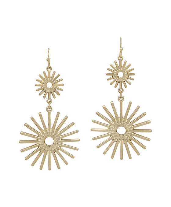 Double Sun Burst Shape Metal Earring