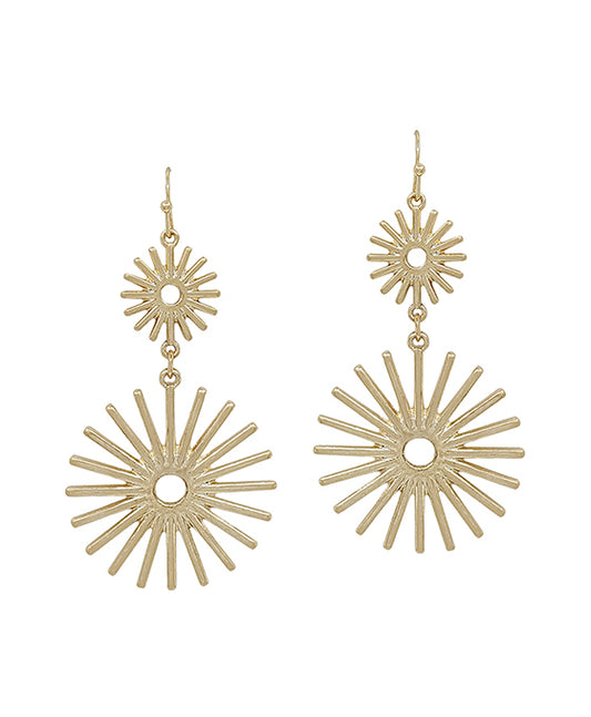 Double Sun Burst Shape Metal Earring