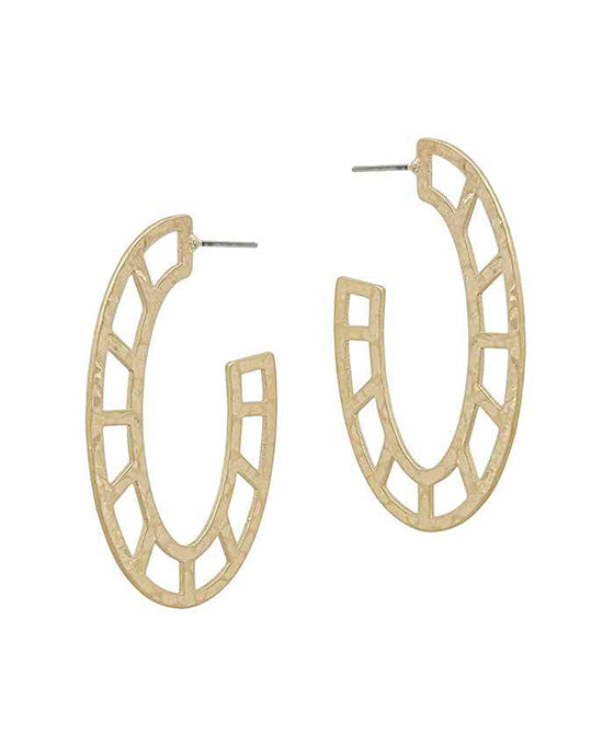 2 Inches Oval Shape Textured Metal Hoop Earring