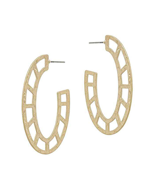 2 Inches Oval Shape Textured Metal Hoop Earring