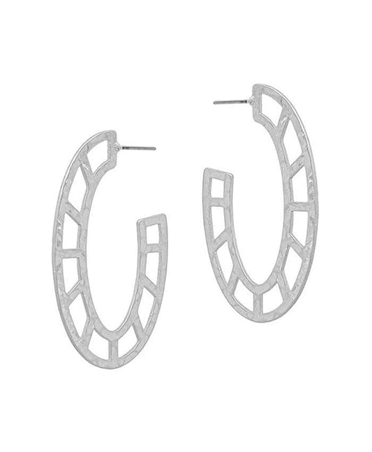 2 Inches Oval Shape Textured Metal Hoop Earring