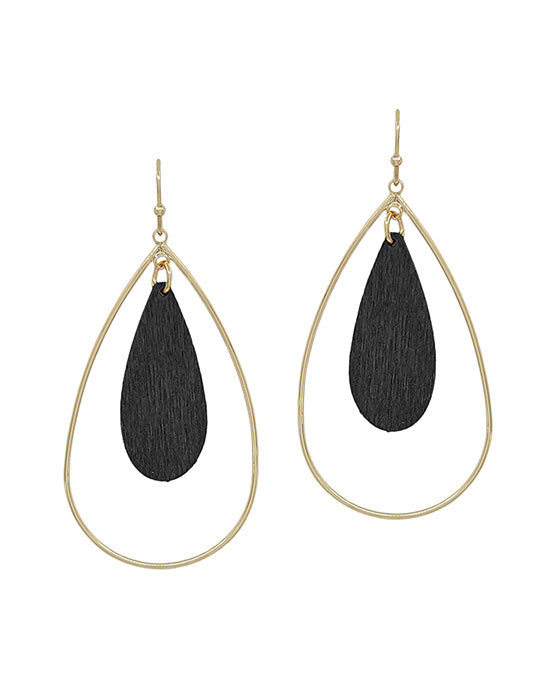 Double Teardrop Wood Accent Earring