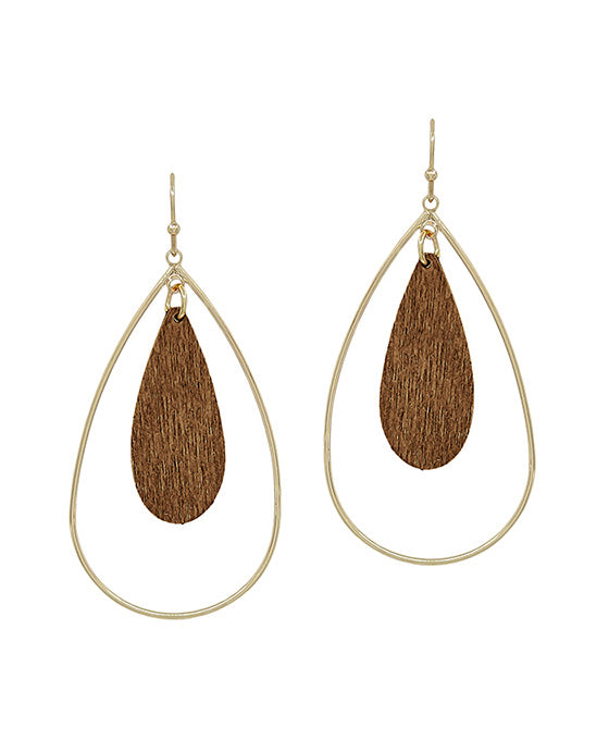 Double Teardrop Wood Accent Earring