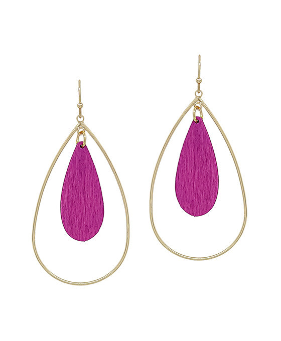 Double Teardrop Wood Accent Earring