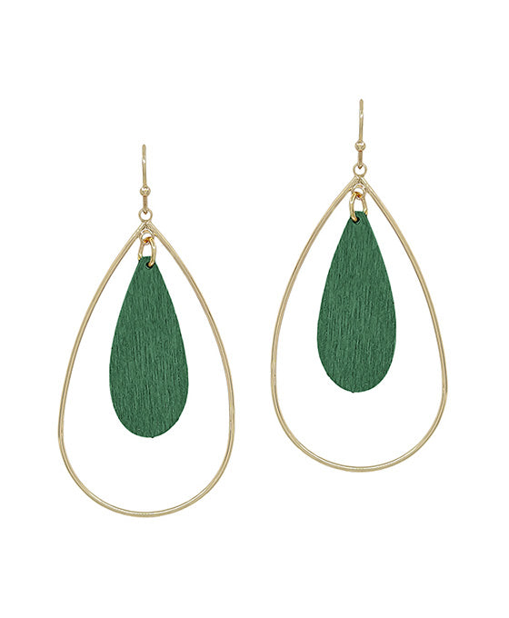 Double Teardrop Wood Accent Earring