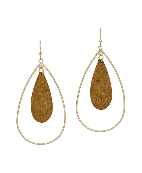 Double Teardrop Wood Accent Earring