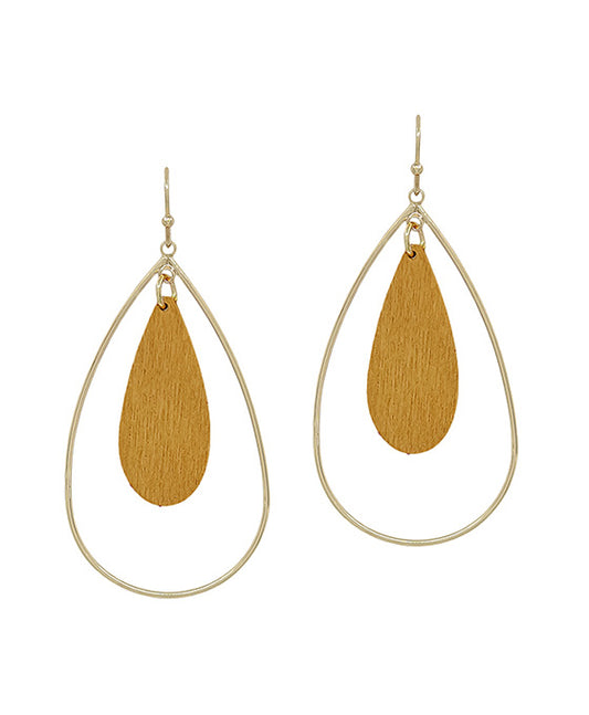 Double Teardrop Wood Accent Earring
