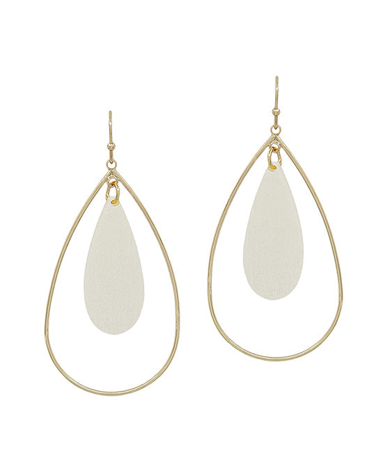 Double Teardrop Wood Accent Earring