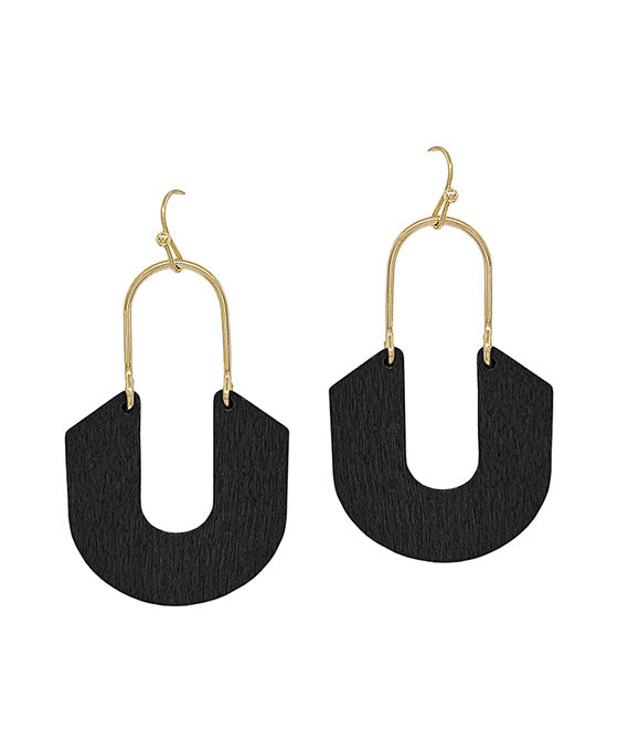 Geo Shape Wood Drop Metal Earring