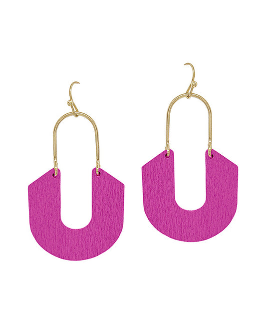 Geo Shape Wood Drop Metal Earring