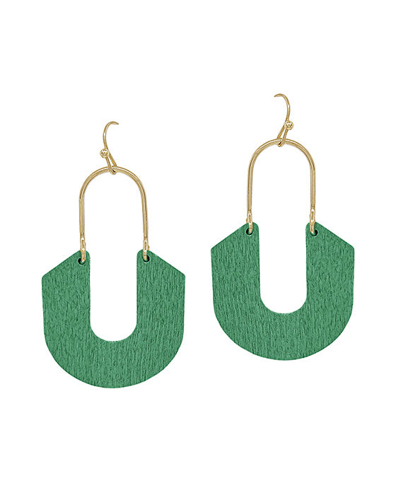 Geo Shape Wood Drop Metal Earring