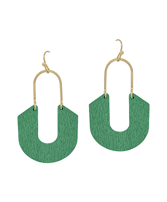 Geo Shape Wood Drop Metal Earring