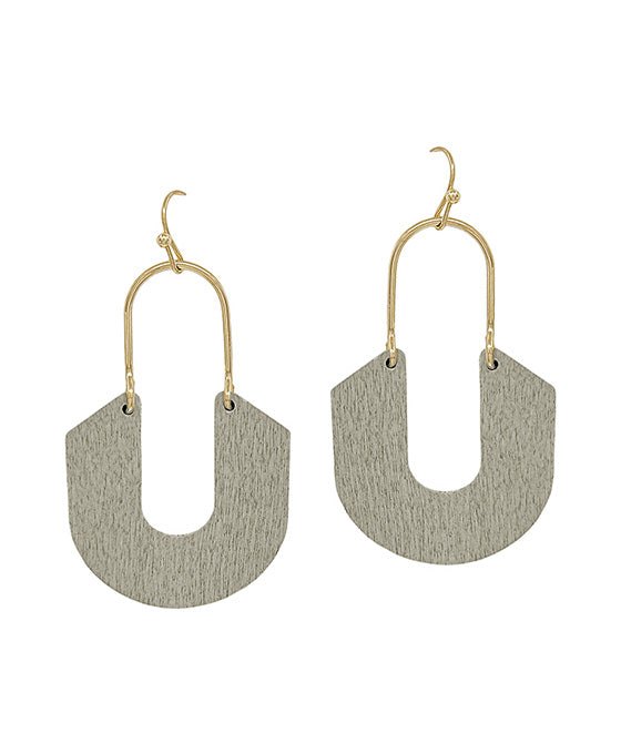 Geo Shape Wood Drop Metal Earring