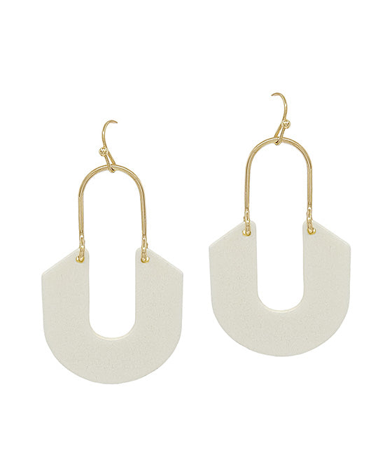 Geo Shape Wood Drop Metal Earring