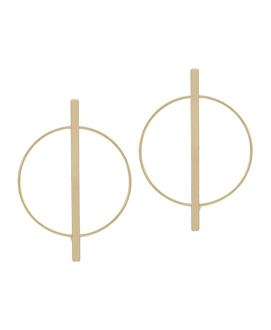 Metal Bar Accent Round Metal Post Earring