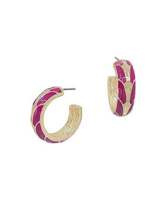 30mm Geo Pattern Colored Metal Hoop Earring