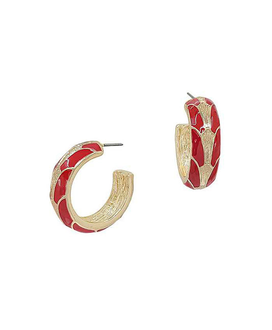 30mm Geo Pattern Colored Metal Hoop Earring