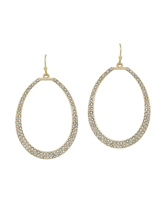 Oval Shape Pave Accent Metal Earring
