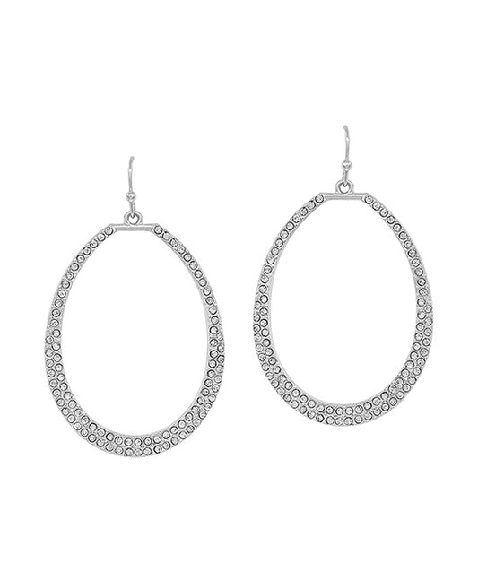 Oval Shape Pave Accent Metal Earring