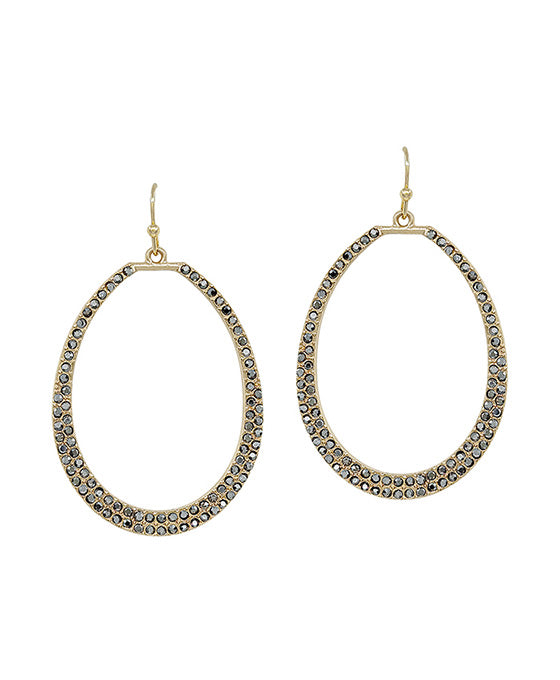 Oval Shape Pave Accent Metal Earring