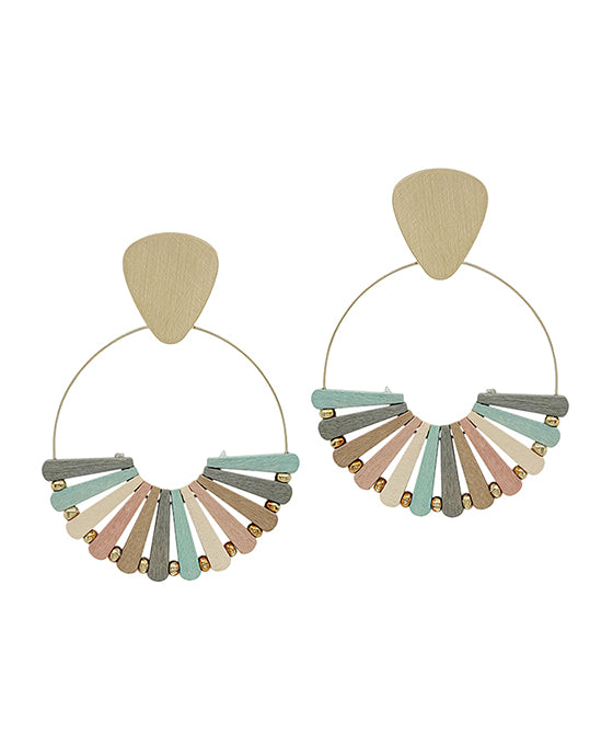 Fanned Shape Wood & Metal Post Earring