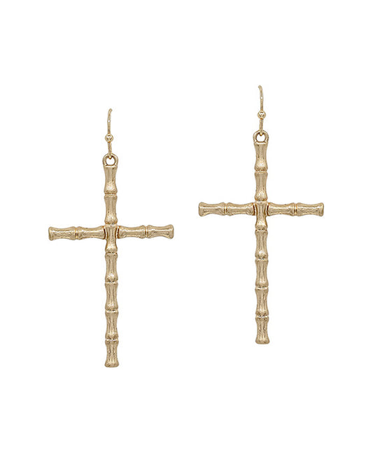Bamboo Shaped Metal Cross Earring