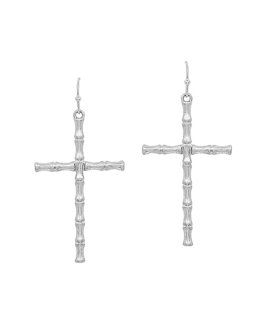 Bamboo Shaped Metal Cross Earring
