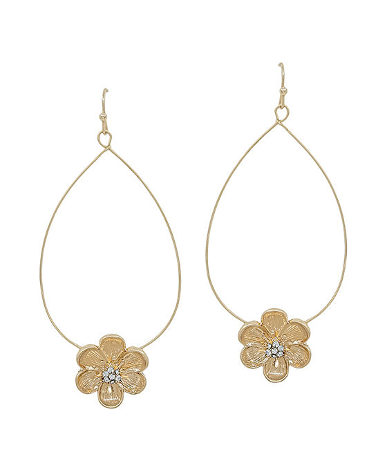 Flower Metal Drop Teardrop Wire Earring