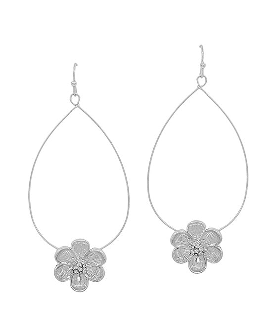 Flower Metal Drop Teardrop Wire Earring